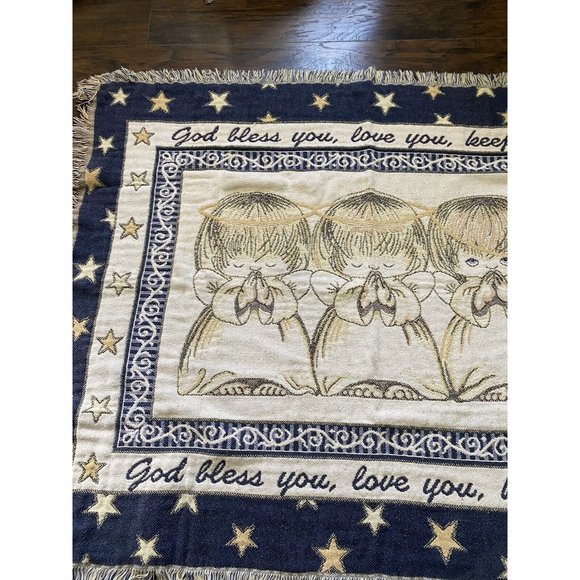 Religious Angels Tapestry Throw Blanket God Bless You Love You  60x48 Pls Read - Picture 2 of 7